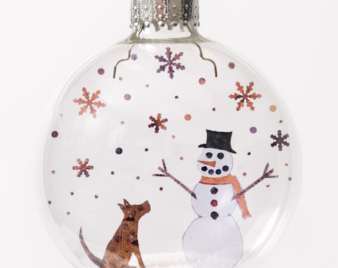 Pup and Snowman Christmas Holiday Ornament