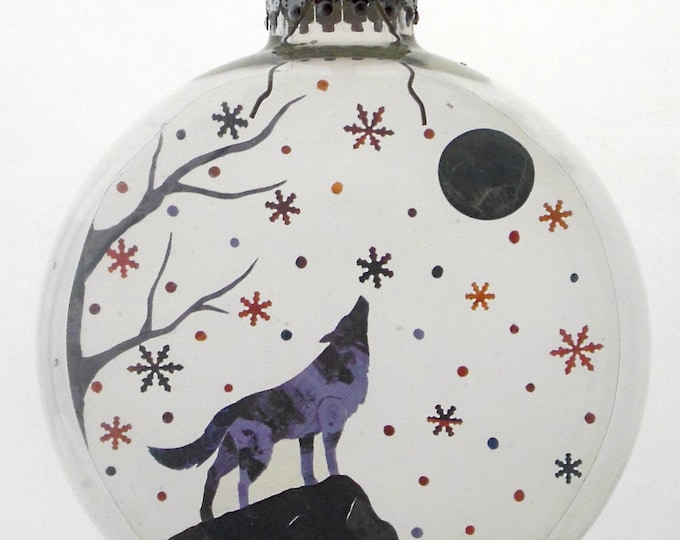 Lone Wolf Moon Christmas Holiday Ornament