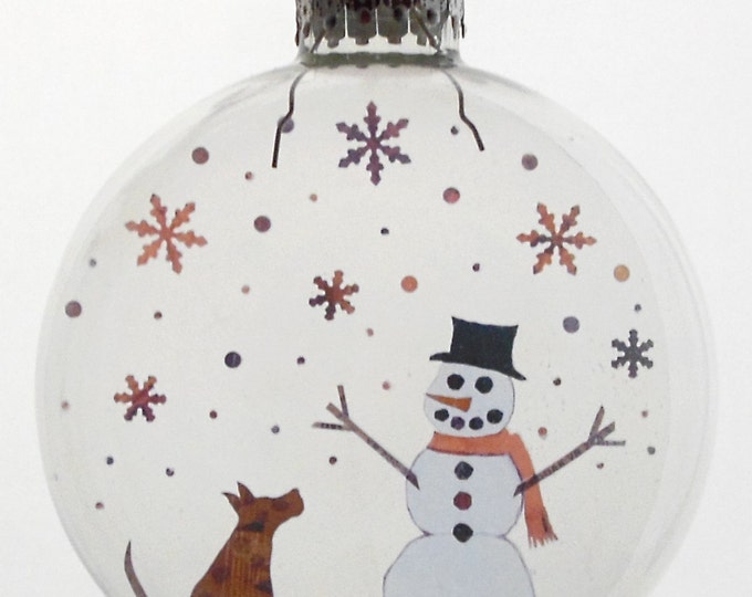 Pup and Snowman Christmas Holiday Ornament