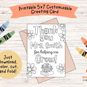 Tarjeta imprimible personalizada de agradecimiento al maestro, tarjeta para colorear de fin de año, tarjeta DIY para el maestro, descarga instantánea
