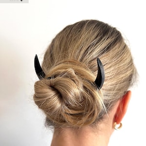 Moon Hair Stick, Wooden Hair Fork, Black Red Crescent Hair Pin, Hair Accessories, Modern Hair Fork, Big Hair Stick, Unique Gift For Her