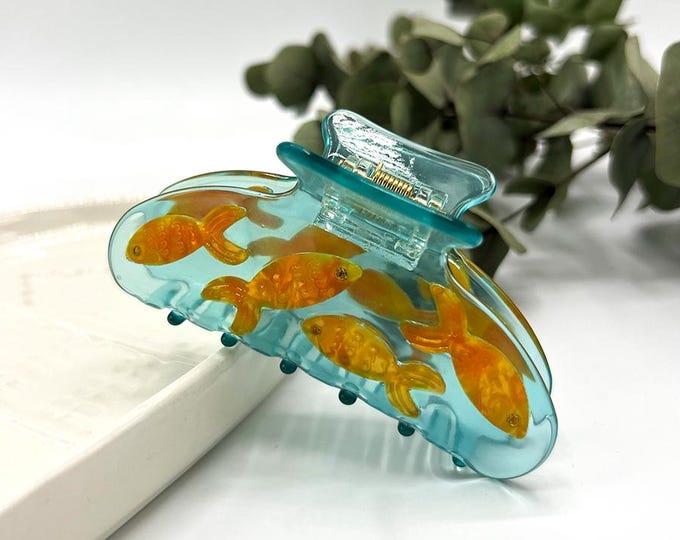 Goldfish Hair Clip, Cat Hair Clip, Fish Hair Claw, Fun Hair Accessories, White Blue Acetate Hair Clip, Transparent Hair Clamp, Gift For Her