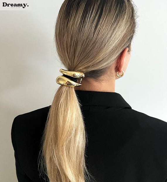 Metal Ponytail Holder, Irregular Silver Elastic Hair Band, Glossy Curved Hair Cuff, Gold Hair Tie, Minimalist Hair Accessories, Gift For Her