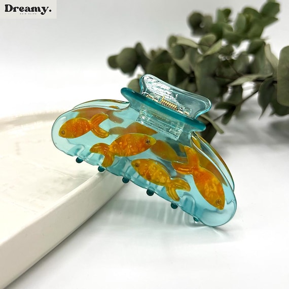 Pince à cheveux poisson rouge, pince à cheveux chat, pince à cheveux de poisson, accessoires pour cheveux amusants, pince à cheveux en acétate blanc