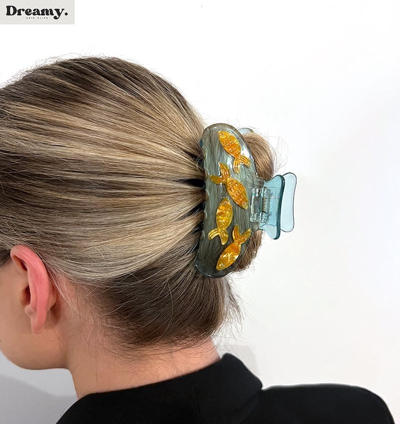 Goldfish Hair Clip, Cat Hair Clip, Fish Hair Claw, Fun Hair Accessories, White Blue Acetate Hair Clip, Transparent Hair Clamp