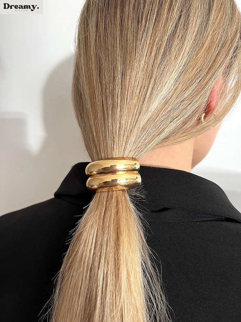 Metal Ponytail Holder, Double Arch Elastic Hair Band, Glossy Hair Cuff, Gold Silver Hair Tie