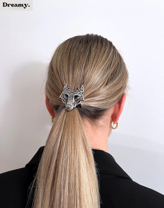 Wolf Elastic Hair Band, Viking Celtic Hair Band, Metal Ponytail Holder, Silver Hair Tie, Minimalist Hair Accessories, Unique Gift For Her
