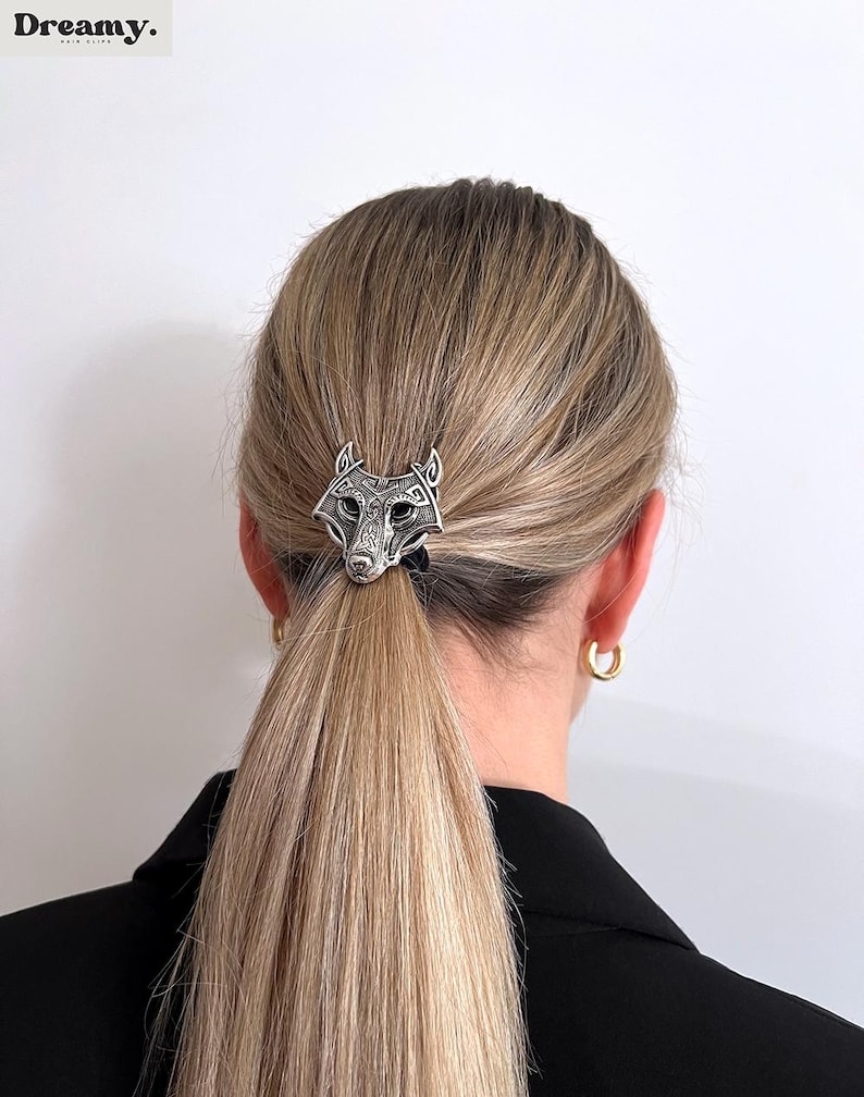 Wolf Elastic Hair Band, Metal Ponytail Holder, Silver Hair Tie, Viking Celtic Hair Band, Minimalist Hair Accessories