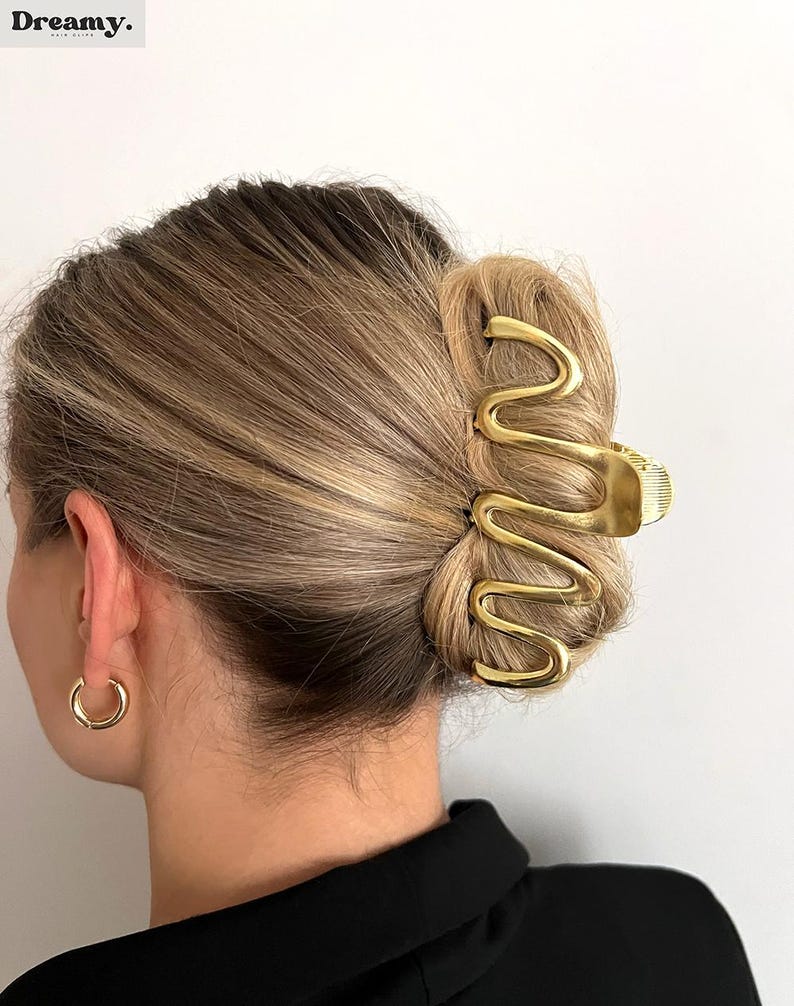 Wavy Hair Clip, Large Metal Hair Claw Clip, Gold Silver Hair Clip, Geometric Hair Clamp, Elegant Minimalist Hair Accessories