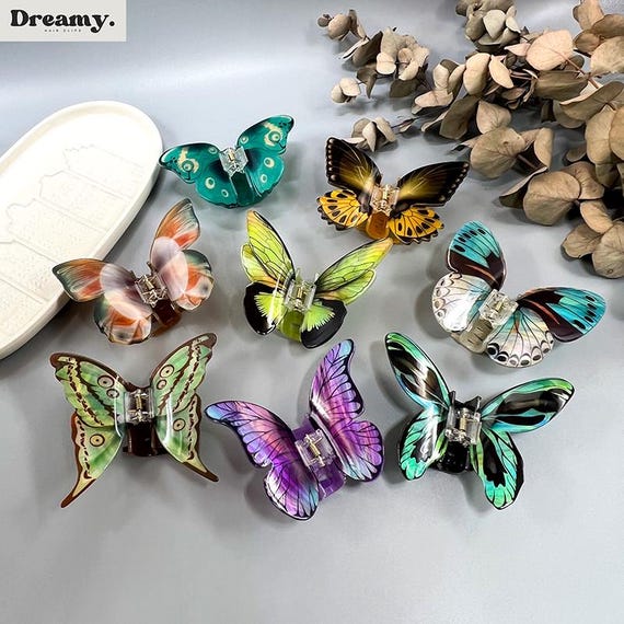 Butterfly Hair Clip, Colorful Hair Claw, Boho Bug Hair Clamp, Women Hair Accessories, Fairy Acetate Hair Clip, 3D Hair Clip, Gift For Her