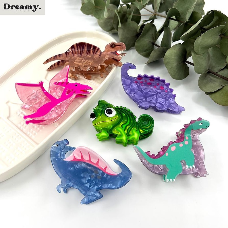 Dinosaur Hair Clip, Animal Hair Claw, Colorful Chameleon Rex Hair Clamp, Cute Hair Accessories, Dinosaur Lover Gift
