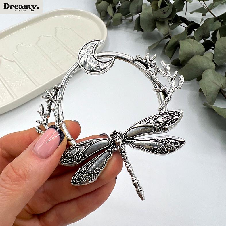 Dragonfly Moon Hair Pin, Celtic Elven Metal Hair Stick  display picture 3