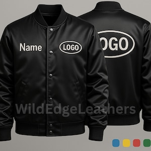 Unisex Black Custom Satin Jacket, Shiny Bomber style Vintage High School Letterman Jacket, Gift For Her or Him