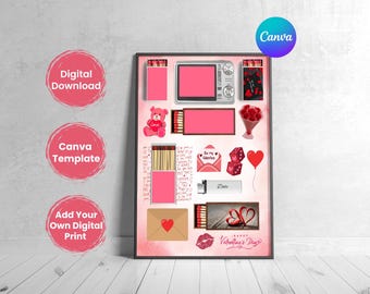 Plantilla de caja de cerillas para San Valentín / Arte de caja de cerillas personalizado editable en Canva / Regalo de amor personalizado imprimible / Regalo de aniversario para pareja