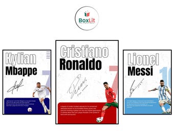 Póster de leyendas del fútbol: Ronaldo, Messi, Neymar, Mbappé y más / Arte mural de leyendas (descarga digital, paquete de 30 impresiones)