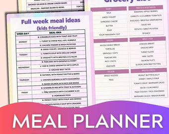Weekly Meal Planner Printable: Grocery List, Pantry Inventory (Digital Download)