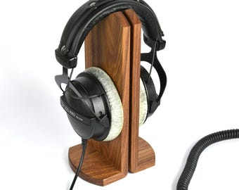 Wood Headset Stand – Walnut or Cherry, Minimalist Headphone Holder