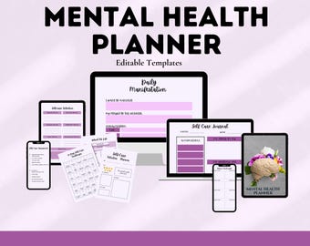 Mental Health Planner Printable | Self-Care Journal | Daily Mood Tracker | Anxiety & Stress Management Tools | Wellness Workbook