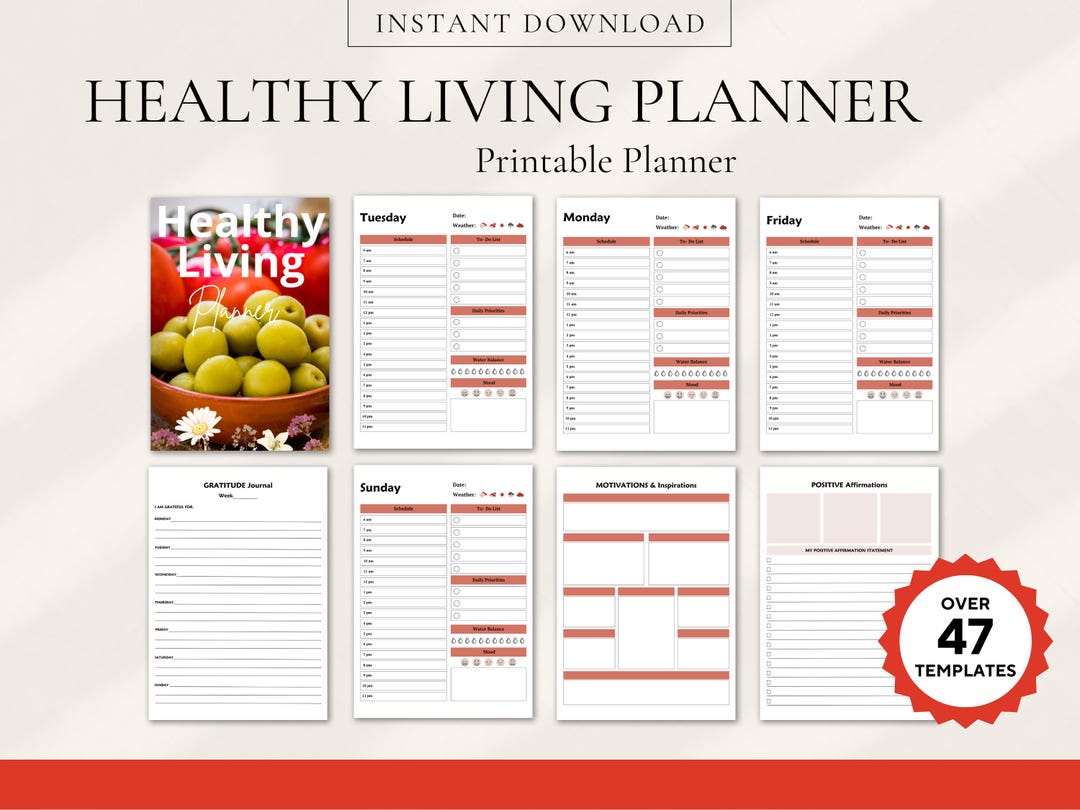 Healthy Living Planner | Wellness Tracker | Fitness Journal | Meal ...