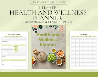 Health and Wellness Planner Printable | Fitness Tracker | Self-Care Journal | Meal Planner | Habit Tracker | Wellness Tracker