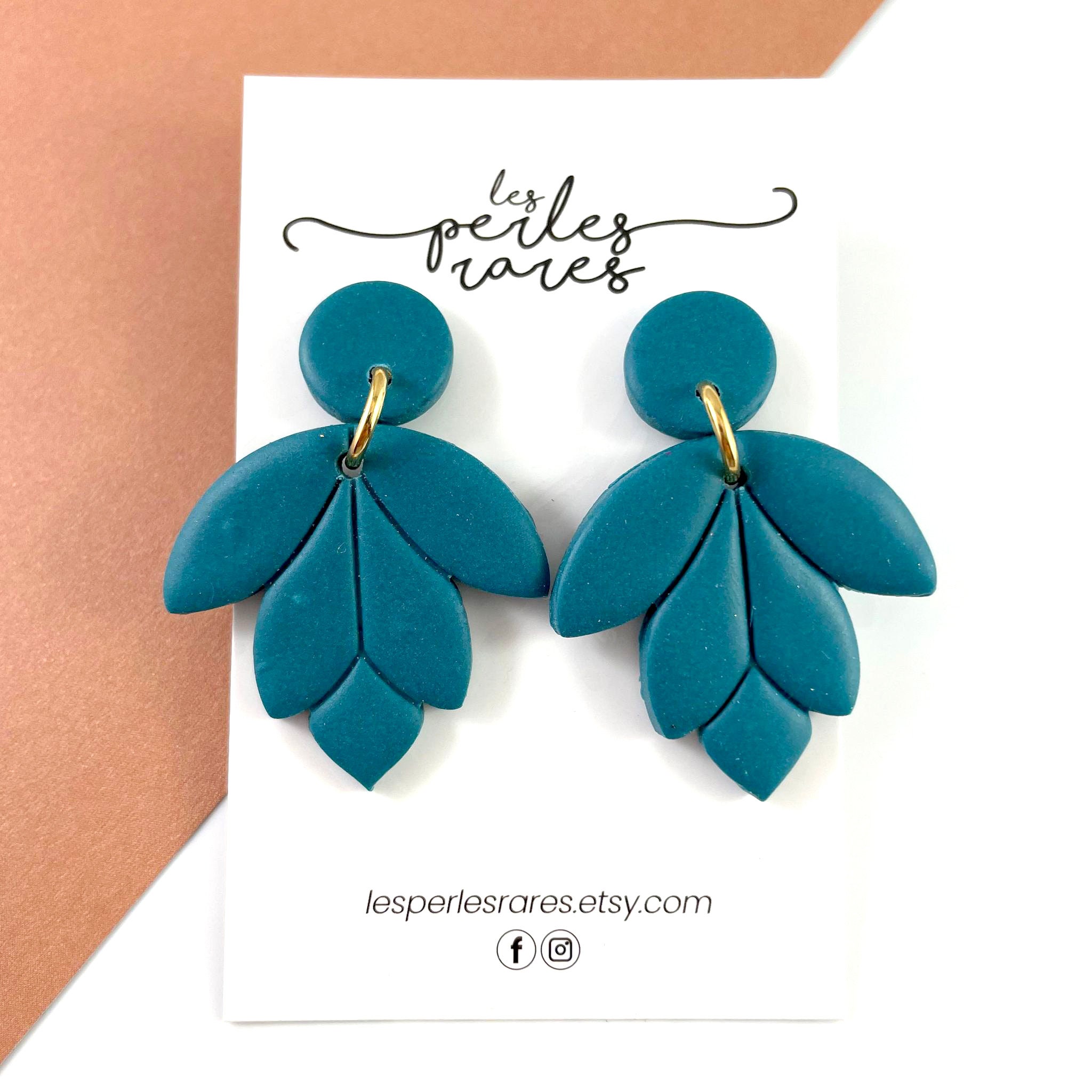 turquoise polymer clay earring fall earring handmade lotus