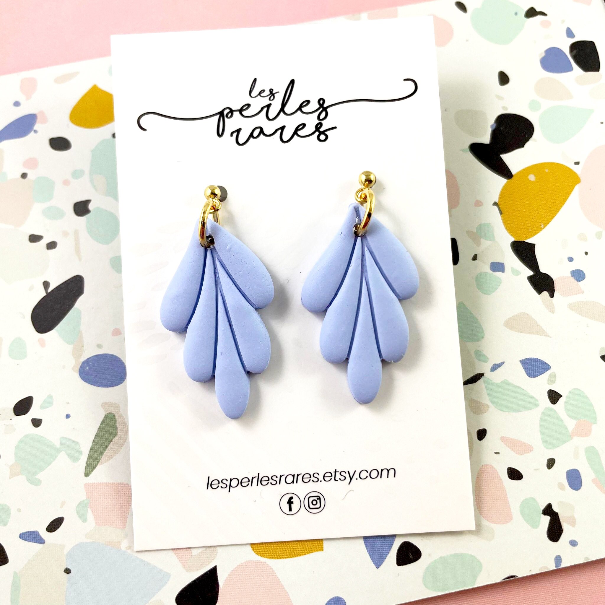 Polymer lozenge leave blue, pastel, polymer earring, summer earring