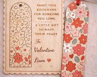 Paint Your Own Valentine Bookmark | Personalized Wooden Bookmark Gift | DIY Valentine Craft | Book Lover Valentine Gift