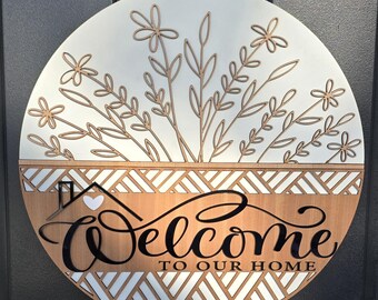 Personalized Wood Welcome Sign: Layered Acrylic Door Hanger