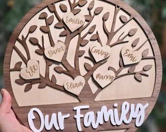 Wooden family tree sign, Personalized mothers day gift, grandma gift, tree of life, custom laser engraved, 3D laser cut sign, acrylic sign