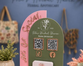 Custom QR Code Business Sign | Connect & Pay Acrylic Display | Social Media Sign | Tabletop Business Branding Sign |Salon Spa Market Display