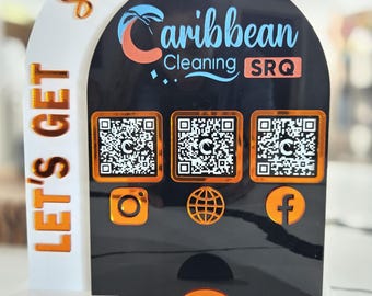 Custom “Let’s Get Social” Acrylic QR Code Sign –  Business Display – Modern Social Media Stand for Small Business| Arch business card stand
