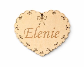 Personalized Wooden Heart Tag, Custom Name Valentine Gift, Double Sided Engraved Keepsake, Teacher Gift, Kids Backpack Tag, Car Mirror Charm