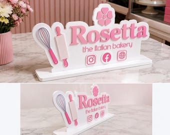 Personalized Business Sign with Social Media & Custom Icons | Acrylic Counter Display | Add Your Theme