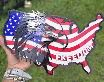 3D Layered Acrylic United States Flag Sign: Eagle & FREEDOM