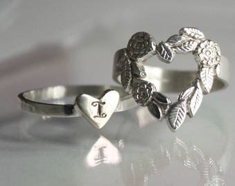 I HOLD your HEART forever - classic. Mom, daughter or Big, small sisters rings or pendants. Handmade unique jewelry. Sterling silver, brass.