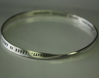 PERSONALIZED Mobius bangle (up to 100 characters) Science meets art. 5mm x 1.25mm solid sterling silver strip. Handmade jewelry bench