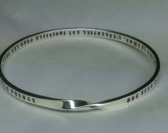 PERSONALIZED Mobius bangle (up to 100 letters/numbers) hand stamped on 5mm/4mm x 2mm solid sterling silver strip. Science meets Art