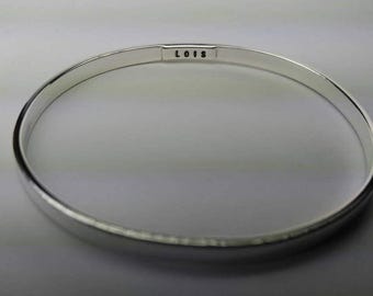 PERSONALIZED ASHES altar bangle with a name plate on inside. 5x2mm bracelet, ashes solder-sealed. Made to order. 925 silver. Immortal Love.