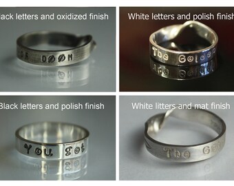 PERSONALIZED Mobius 1-20 characters RING with custom numbers. White or black letters. Satin, polish or oxidized. Solid sterling .925