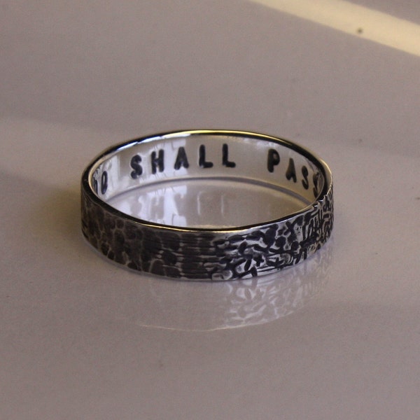 The WHATEVER 4mm x 1mm or 5mm x 1.25mm ring. This too shall pass. Philosophy, history, art in unique distress design. Custom text optional