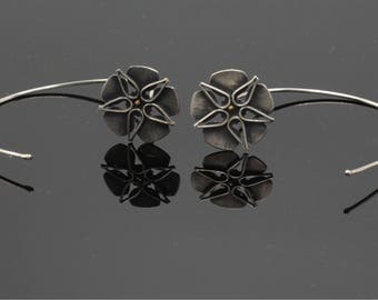 Ready to ship earrings. SAY IT with FLOWERS. Organic distressed  finish. Handmade from recycled sterling silver and 14K yellow gold.