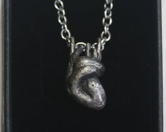 pendant BIG HUMAN HEART. Chain or leather cord. Solid sterling silver. For men or woman, unisex. Anatomical realistic. Valentine. Love. Gift