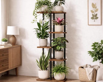 5-Tier Indoor Plant Stand – Metal and Wood Corner Shelf for Home Decor