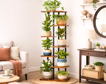 7-Tier Wooden Plant Stand: Modern Indoor/Outdoor Display Shelf