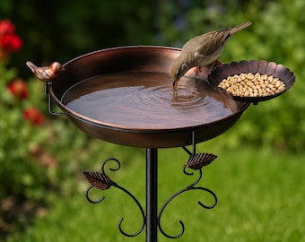 50" Metal Birdbath with Feeder Bowl | 2-in-1 Removable Birdbath Bowl – Weather Resistant Garden Decor