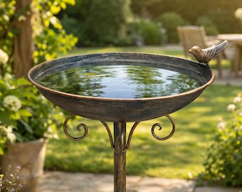Vintage Cast Iron Bird Bath: Rustic Outdoor Garden Decor- 27.6” Tall