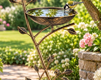 31 Inch Outdoor Bird Bath Pedestal | Vintage Bronze Birdbath for Garden Decor with Antique Accent