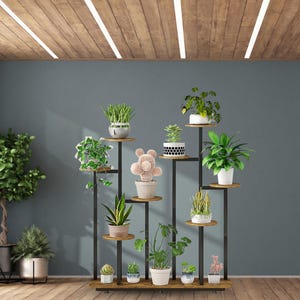 9 Tier Multi Tier Indoor Plant Stand for Multiple Plants –Wood & Metal Floral Table Plant Stand, Corner Tiered Stand for Living Room-Balcony