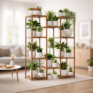 Handmade 10-Tier Wooden Plant Stand: Indoor- Outdoor Display Shelf