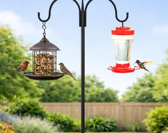 Adjustable Bird Feeder Pole: 76" Metal Garden Stand with Double Shepherd Hook